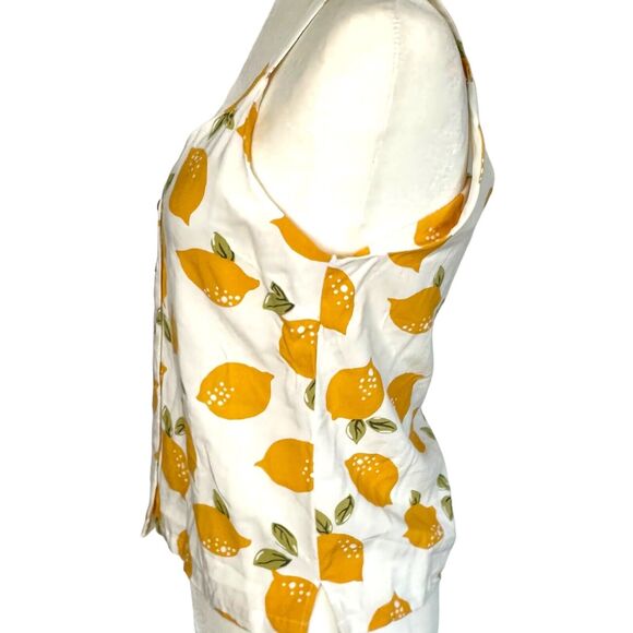 Jun & Ivy Womens Yellow White Tank Top Lemon V-Neck Button Up Sleeveless Medium - Picture 3 of 7